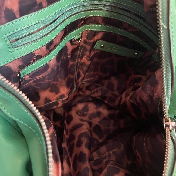 B. Makowsky Green Gorgeous Leather Leppard Print Silver Metal Studs Hobo Bag - Picture 13 of 16